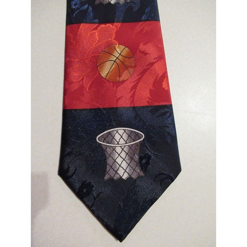 BASKETBALL Theme Neck Tie Designs by  A. Rogers Polyester HOOPS BACKETBALL